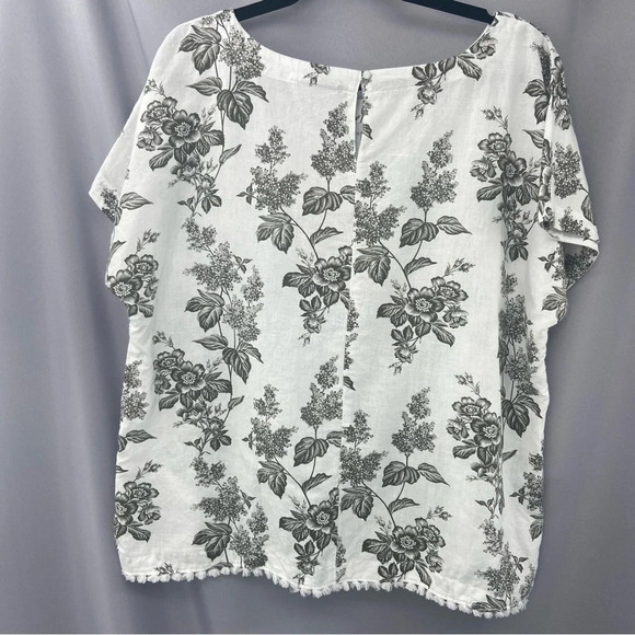 Liz Claiborne Linen Blend Floral Print Short Sleeve Boxy Top Raw Hem Size Large - Picture 5 of 10